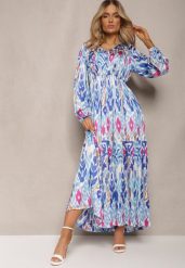 Niebieska Rozkloszowana Sukienka z Elastyczną Gumką w Talii w Stylu Boho Mizza. Niebieskie sukienki Renee, na imprezę, l, bez wzorów, boho, bez kołnierzyka, bez ramiączek, maxi, dopasowane. Za 139.99 zł.