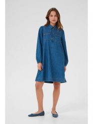 CULTURE Sukienka dżinsowa w kolorze niebieskim rozmiar: L. Niebieskie sukienki Culture, l, bez wzorów, bez kołnierzyka, bez ramiączek, midi. Za 135.17 zł.