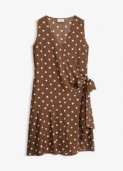 Sukienka kopertowa z lejącej mieszanki wiskozy. Brązowe sukienki bonprix, bez wzorów, z wiskozy, bez kołnierzyka, bez ramiączek, kopertowe. Za 147.99 zł.