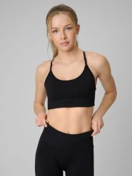 4F Biustonosz treningowy bezszwowy z niskim wsparciem damski - czarny M/L. Czarne bielizna sportowa 4f, l, bez wzorów, ze skóry. Za 99.99 zł.