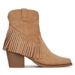 Kowbojki DeeZee. Brązowe botki DeeZee, bez wzorów, bez obcasa, na słupku, bez zapięcia. Za 149.99 zł.