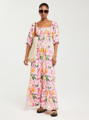 BIG STAR Sukienka "Dinova" w kolorze białym ze wzorem rozmiar: XL. Białe sukienki Big Star, xl, bez wzorów, z wiskozy, retro, bez kołnierzyka, bez ramiączek, maxi. Za 149.99 zł.