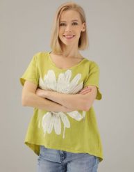 Bluzka z nadrukiem. Bluzki Unisono, l, bez wzorów, z bawełny, bez kołnierzyka, bez ramiączek. Za 169.00 zł.