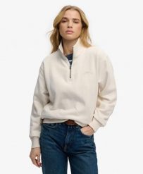 Superdry Essential Logo Half Zip damska bluza loose fit 100% bawełna. Białe bluzy Superdry, bez wzorów, z bawełny, bez kaptura. Za 279.65 zł.