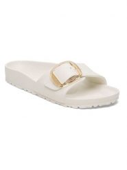 Birkenstock Klapki "Madrid Big Buckle" w kolorze białym rozmiar: 39. Białe klapki Birkenstock, bez wzorów, z otwartym noskiem, bez obcasa. Za 204.95 zł.