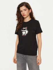 KARL LAGERFELD T-Shirt A1W17128 Czarny Regular Fit. Czarne t-shirty KARL LAGERFELD, xs, bez wzorów, z bawełny, bez kołnierzyka, bez ramiączek. Za 239.99 zł.