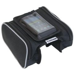 Sakwa torba rowerowa na ramę z etui na telefon K-076. Czarne torby na ramię Enero, bez wzorów, z materiału, na ramię, bez dodatków. Za 19.99 zł.