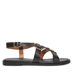 Sandały Lasocki. Czarne sandały Lasocki, bez wzorów, bez obcasa, na płaskiej podeszwie, bez zapięcia. Za 159.99 zł.