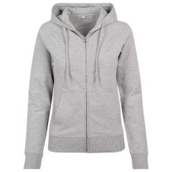 Damska Bluza Z Kapturem French Terry Z Pełnym Zamkiem Błyskawicznym. Szare bluzy BUILD YOUR BRAND, xs, bez wzorów, z kapturem. Za 152.99 zł.