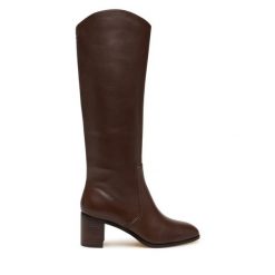 Kozaki LAUREN RALPH LAUREN. Brązowe kozaki Lauren Ralph Lauren, bez obcasa, na słupku, bez zapięcia. Za 1,299.00 zł.