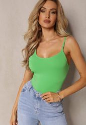 Zielony Tank Top na Ramiączkach z Elastycznej Bawełny Daudia. Zielone topy Renee, l, bez wzorów, z bawełny, bez kołnierzyka, bez ramiączek. Za 19.99 zł.