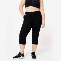 Legginsy krótkie fitness damskie Domyos 500. Czarne legginsy DOMYOS, l, bez wzorów, z bawełny, krótkie. Za 39.99 zł.