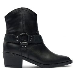 Kowbojki Tamaris. Czarne botki Tamaris, bez wzorów, bez obcasa, na słupku, bez zapięcia. Za 539.99 zł.