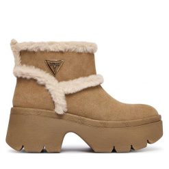 Botki Guess. Brązowe botki Guess, z aplikacjami, bez obcasa, na słupku, bez zapięcia. Za 519.99 zł.