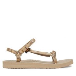 Sandały Teva. Brązowe sandały Teva, bez wzorów, sportowe, bez obcasa, bez zapięcia. Za 229.99 zł.