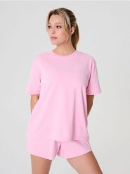 Bluza z krótkim rękawem - różowy. Czerwone bluzy Sinsay, l, bez wzorów, bez kaptura. W wyprzedaży za 17.99 zł.