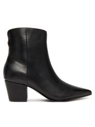 Guess Botki FLFHAL LEA10 Czarny. Czarne botki Guess, z aplikacjami, ze skóry, bez obcasa, na słupku, bez zapięcia. Za 899.99 zł.