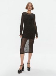 Please Sukienka koktajlowa A1VNCAP000 Czarny Slim Fit. Czarne sukienki Please, s, bez wzorów, z syntetyku, wizytowe, bez kołnierzyka, bez ramiączek. Za 219.99 zł.