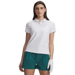 Damska koszulka polo Under Armour Drive Chill. Białe koszulki polo Under Armour, bez wzorów, bez kołnierzyka, bez ramiączek. Za 434.50 zł.