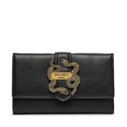 Duży Portfel Damski Just Cavalli. Czarne portfele Just Cavalli, bez wzorów. Za 339.99 zł.