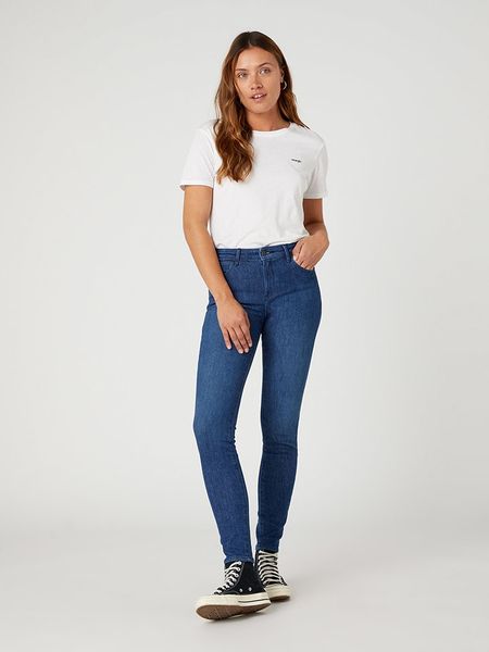 Wrangler Dżinsy "Good life" - Skinny fit - w kolorze granatowym rozmiar: W32/L32. Niebieskie jeansy Wrangler, l, z aplikacjami, z podwyższonym stanem. Za 166.10 zł.