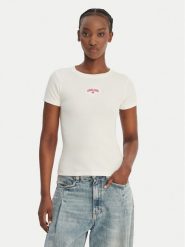 Guess Jeans T-Shirt W6GPZ3 KA0H1 Écru Slim Fit. T-shirty Guess Jeans, xxl, z aplikacjami, z bawełny, bez kołnierzyka, bez ramiączek. Za 159.99 zł.