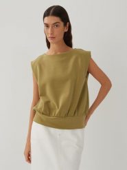 Someday Top dresowy w kolorze khaki rozmiar: 38. Brązowe topy someday., bez wzorów, z dresówki, bez kołnierzyka, bez ramiączek. Za 127.65 zł.