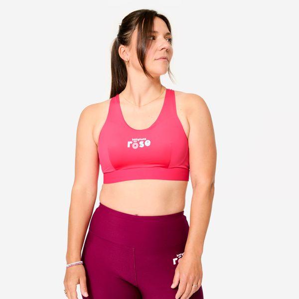 Stanik sportowy Decathlon edycja limitowana "Bougeons en rose". Czerwone bielizna sportowa DECATHLON, xl, bez wzorów, z elastanu. Za 69.99 zł.
