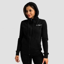 Bluza damska fitness z kapturem i zamkiem czarna Limitless. Czarne bluzy GYMBEAM, xl, bez wzorów, z bawełny, z kapturem. Za 127.90 zł.