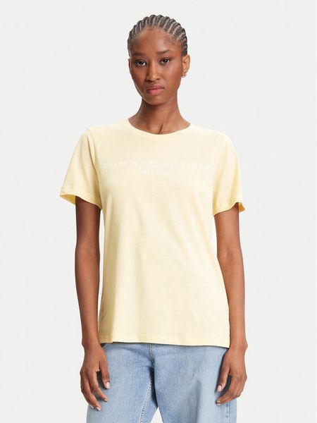 Tommy Hilfiger T-Shirt WW0WW40276 Żółty Regular Fit. Żółte t-shirty TOMMY HILFIGER, s, bez wzorów, z bawełny, bez kołnierzyka, bez ramiączek. Za 109.99 zł.