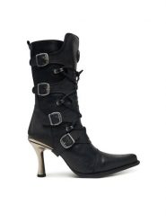 NEW ROCK Botki M-9373-S2 Czarny. Czarne botki NEW ROCK, bez wzorów, ze skóry, bez obcasa, na szpilce, bez zapięcia. Za 1,249.00 zł.