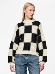 Pieces Sweter w kolorze kremowo-czarnym rozmiar: XS. Brązowe swetry Pieces, xs, bez wzorów, z wełny, bez ramiączek. Za 97.28 zł.