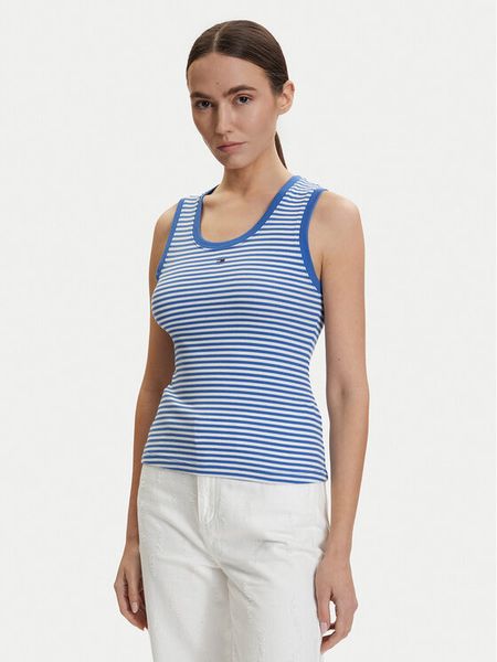 Tommy Jeans Top DW0DW20673 Niebieski Slim Fit. Niebieskie topy Tommy Jeans, m, bez wzorów, z bawełny, bez kołnierzyka, bez ramiączek. Za 98.99 zł.