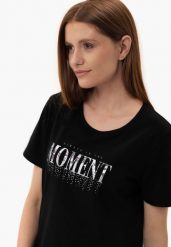 Bawełniany t-shirt z printem, Comfort Fit, T-MOMENTS. Czarne t-shirty Volcano, m, bez wzorów, z bawełny, bez kołnierzyka, bez ramiączek. Za 69.99 zł.