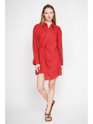ASSUILI Lniana sukienka w kolorze czerwonym rozmiar: 38. Czerwone sukienki Assuili, na co dzień, bez wzorów, ze lnu, bez kołnierzyka, bez ramiączek, mini, proste. Za 130.99 zł.