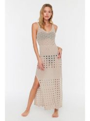 Trendyol Sukienka dzianinowa w kolorze kremowym rozmiar: S. Brązowe sukienki Trendyol, s, bez wzorów, z dzianiny, bez kołnierzyka, bez ramiączek, maxi. Za 72.95 zł.