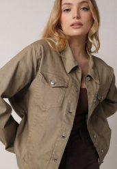 Ciemnobeżowa Bawełniana Kurtka Jeansowa Perimea. Brązowe kurtki Born2be, m, bez wzorów, z bawełny, bez kaptura. Za 139.99 zł.