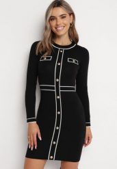 Czarna Sweterkowa Sukienka Mini Blomanda. Czarne sukienki Born2be, s, bez wzorów, bez kołnierzyka, bez ramiączek, mini, dopasowane. Za 99.99 zł.