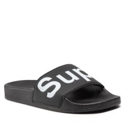 Klapki Superga. Czarne klapki Superga, bez wzorów, bez obcasa. Za 99.99 zł.