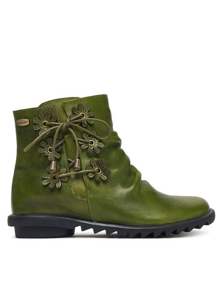 Laura Vita Botki Cyrielle 033 Zielony. Zielone botki Laura Vita, bez wzorów, ze skóry, bez obcasa, na płaskiej podeszwie, bez zapięcia. Za 559.99 zł.