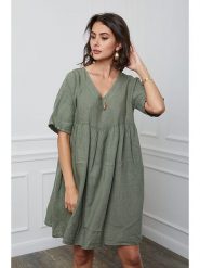Fleur de Lin Lniana sukienka "Etsy" w kolorze khaki rozmiar: XL. Brązowe sukienki Fleur de Lin, xl, bez wzorów, ze lnu, bez kołnierzyka, bez ramiączek, mini. Za 198.10 zł.