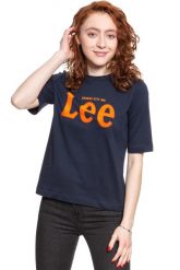 LEE T SHIRT DAMSKI TEE MIDNIGHT NAVY L43RAIMA 112109732. Niebieskie t-shirty Lee, l, bez wzorów, bez kołnierzyka, bez ramiączek. Za 69.99 zł.