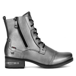 Botki Mustang. Szare botki Mustang, bez wzorów, bez obcasa, na płaskiej podeszwie, bez zapięcia. Za 287.99 zł.