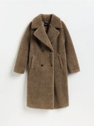 Płaszcz z imitacji baranka - brązowy. Brązowe płaszcze Reserved, l, bez wzorów, bez kaptura. Za 399.99 zł.