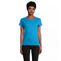 Dopasowana koszulka T-shirt z jerseyu dla kobiet Sol's Pioneer. Niebieskie bluzki SOL'S, s, bez wzorów, z jersey, bez kołnierzyka, bez ramiączek. Za 30.50 zł.