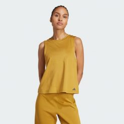 Koszulka Yoga Tank. Brązowe bluzki Adidas, xl, bez wzorów, sportowe, bez kołnierzyka, bez ramiączek. Za 159.00 zł.