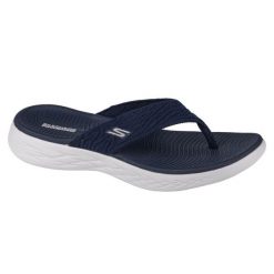 Japonki damskie, On The Go 600 Sunny. Niebieskie klapki Skechers, bez wzorów, bez obcasa. Za 199.99 zł.