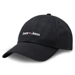 Czapka z daszkiem Tommy Jeans. Czarne czapki Tommy Jeans, bez wzorów, z jeansu, sportowe. Za 99.99 zł.