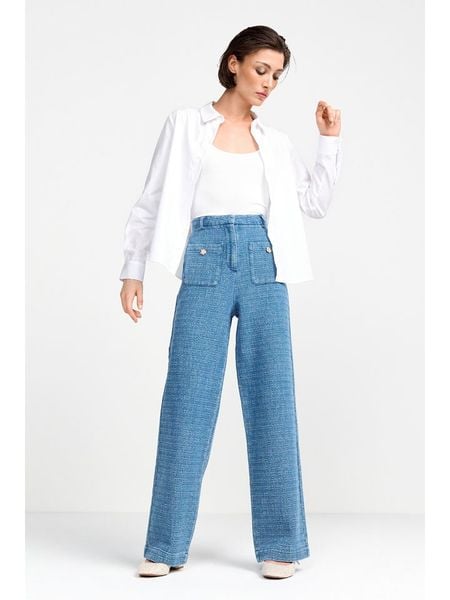 Rich&Royal Spodnie w kolorze niebieskim rozmiar: 34. Niebieskie spodnie materiałowe Rich&Royal, bez wzorów, z materiału, z podwyższonym stanem. Za 212.67 zł.