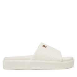 Klapki Tommy Hilfiger. Białe klapki TOMMY HILFIGER, bez wzorów, bez obcasa. Za 199.99 zł.